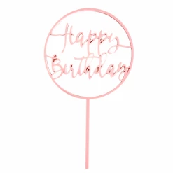 XOXO Pastel Pink Acrylic Happy Birthday Circle Cake Topper