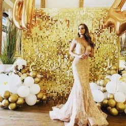 Favor Lane NEW Gold Sequin Look Foil Fringe Curtain Backdrop WEDDINGS
