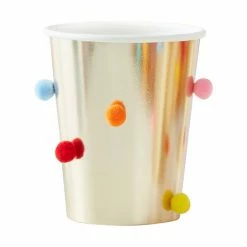 Ginger Ray Rainbow Pom Pom Gold Paper Party Cups