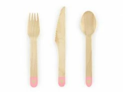 PartyDeco WEDDINGS Blush Pink Hearts Wooden Cutlery 18pk