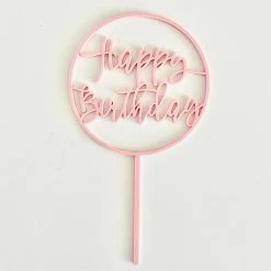 XOXO Pastel Pink Acrylic Happy Birthday Circle Cake Topper