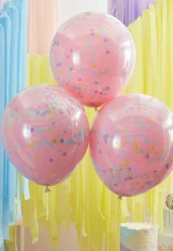 Ginger Ray 45cm Double Layered Pink And Pastel Rainbow Confetti Balloons 3pk