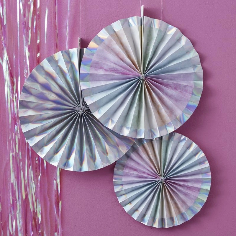 Ginger Ray Iridescent Paper Fan Set 4 Ginger Ray Iridescent Paper Fan Set