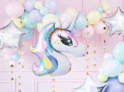PartyDeco Jumbo Glossy Unicorn Head Balloon Shape + Novelty Foil Balloons
