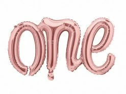 PartyDeco Letter + Word Balloons Foil Rose Gold Script 'One' Balloon