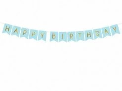 PartyDeco Light Blue Happy Birthday Bunting Paper Garlands + Buntings