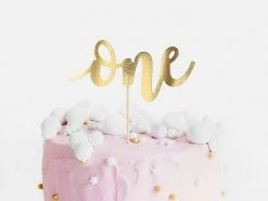 PartyDeco 'One' Script Gold Cake Topper Cake Toppers