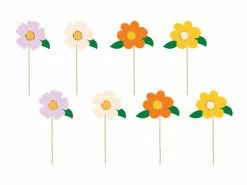 PartyDeco Cake Toppers Daisy Flower Cake Topper Set 8 Pack