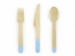 PartyDeco Wooden Cutlery - Light Blue 18pk