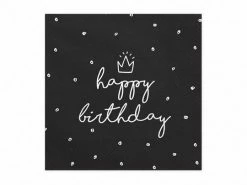 PartyDeco Napkins - Prints + Shapes Modern Black + White Crown Happy Birthday Napkins