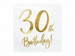 PartyDeco Napkins - Prints + Shapes 30th Birthday Gold Foiled Paper Napkins