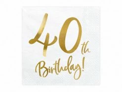 PartyDeco 40th Birthday Gold Foiled Paper Napkins