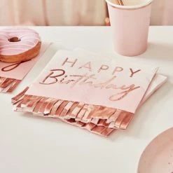 Ginger Ray Rose Gold + Pink Ombre Fringe Paper Napkins