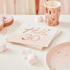 Ginger Ray Napkins - Prints + Shapes Hello 30 Rose Gold Foiled Paper Napkins