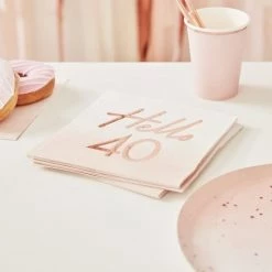 Ginger Ray Napkins - Prints + Shapes Hello 40 Rose Gold Foiled Paper Napkins