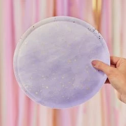 Ginger Ray Lilac Watercolour Speckle Rose Gold Paper Plates