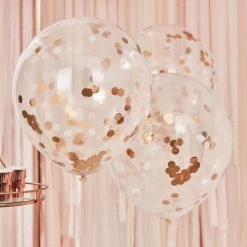 Ginger Ray 55cm Confetti Filled Balloons 3pk - Rose Gold + Blush