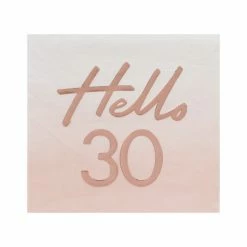 Ginger Ray Napkins - Prints + Shapes Hello 30 Rose Gold Foiled Paper Napkins