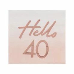 Ginger Ray Napkins - Prints + Shapes Hello 40 Rose Gold Foiled Paper Napkins