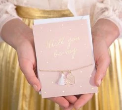 PartyDeco Will You Be My Maid Of Honor? Card With Keepsake Bracelet Bridal Shower/Hens Party