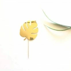 Little Glitter Co Monstera Leaf Cake Topper - Gold Metallic