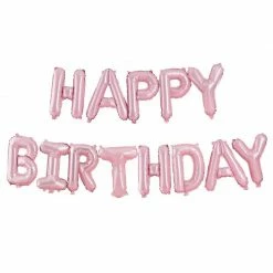 Ginger Ray Pastel Matte Pink Foil 'Happy Birthday' Balloon Bunting Letter + Word Balloons