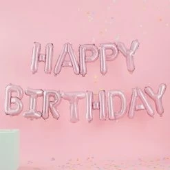Ginger Ray Pastel Matte Pink Foil 'Happy Birthday' Balloon Bunting Letter + Word Balloons