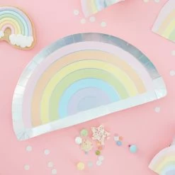 Ginger Ray Pastel + Iridescent Rainbow Shaped Paper Plates TABLEWARE