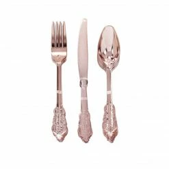 Favor Lane Wedding Tableware Rose Gold Dainty Plastic Cutlery 12 Pce