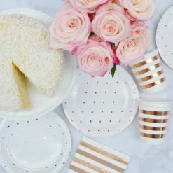 Illume Partyware Wedding Tableware Rose Gold Spot Paper Dessert Plates