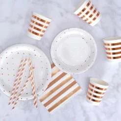 Illume Partyware Wedding Tableware Rose Gold Spot Paper Dessert Plates