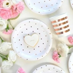 Illume Partyware Wedding Tableware Rose Gold Spot Paper Dessert Plates