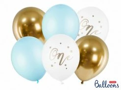 PartyDeco One Balloon Bouquet - Pastel Blue + Gold