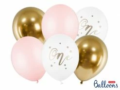 PartyDeco Balloon Bouquets One Balloon Bouquet - Pastel Pink + Gold