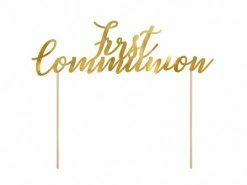 PartyDeco First Communion Gold Script Cake Topper