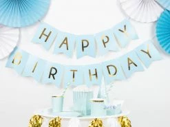 PartyDeco Light Blue Happy Birthday Bunting Paper Garlands + Buntings