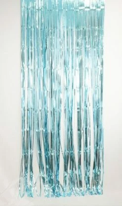 Favor Lane Metallic Light Blue Foil Fringe Curtain Backdrop